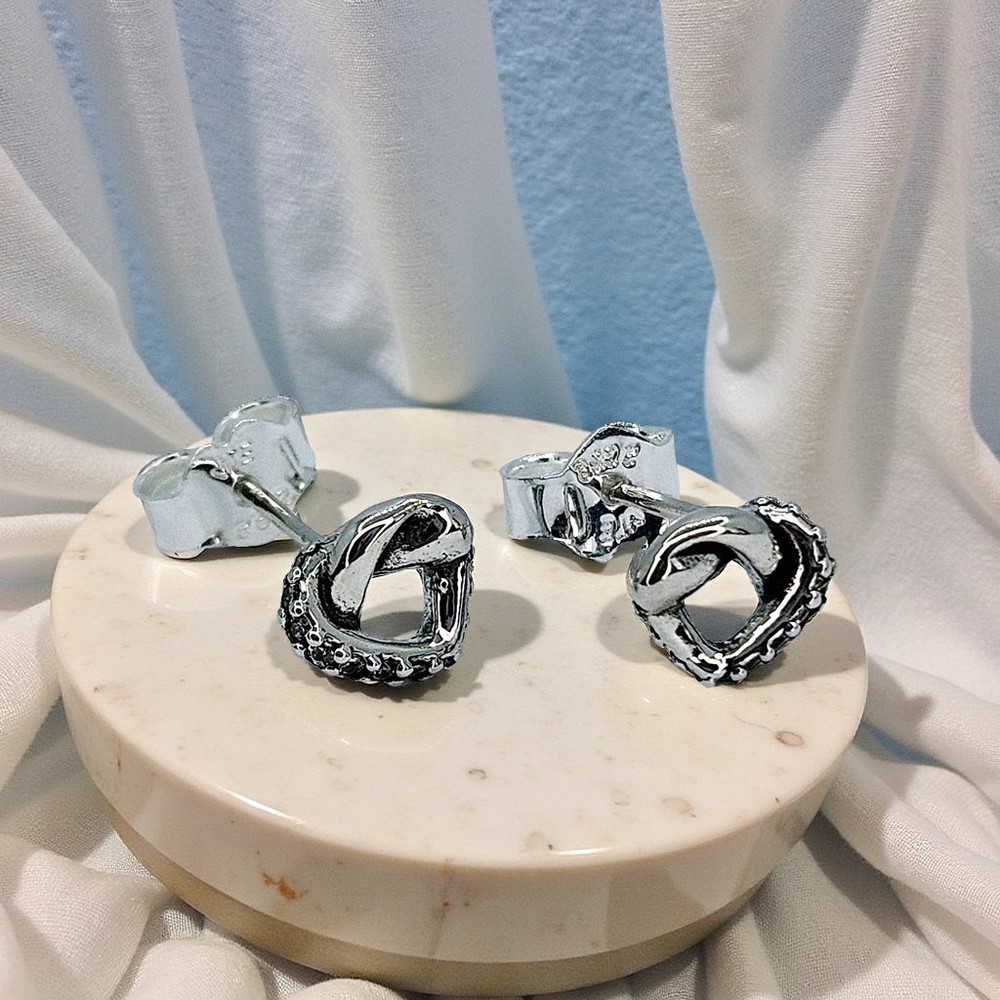 Knotted Heart Stud Earrings for Her in Shimmering Silver Minimalist Style