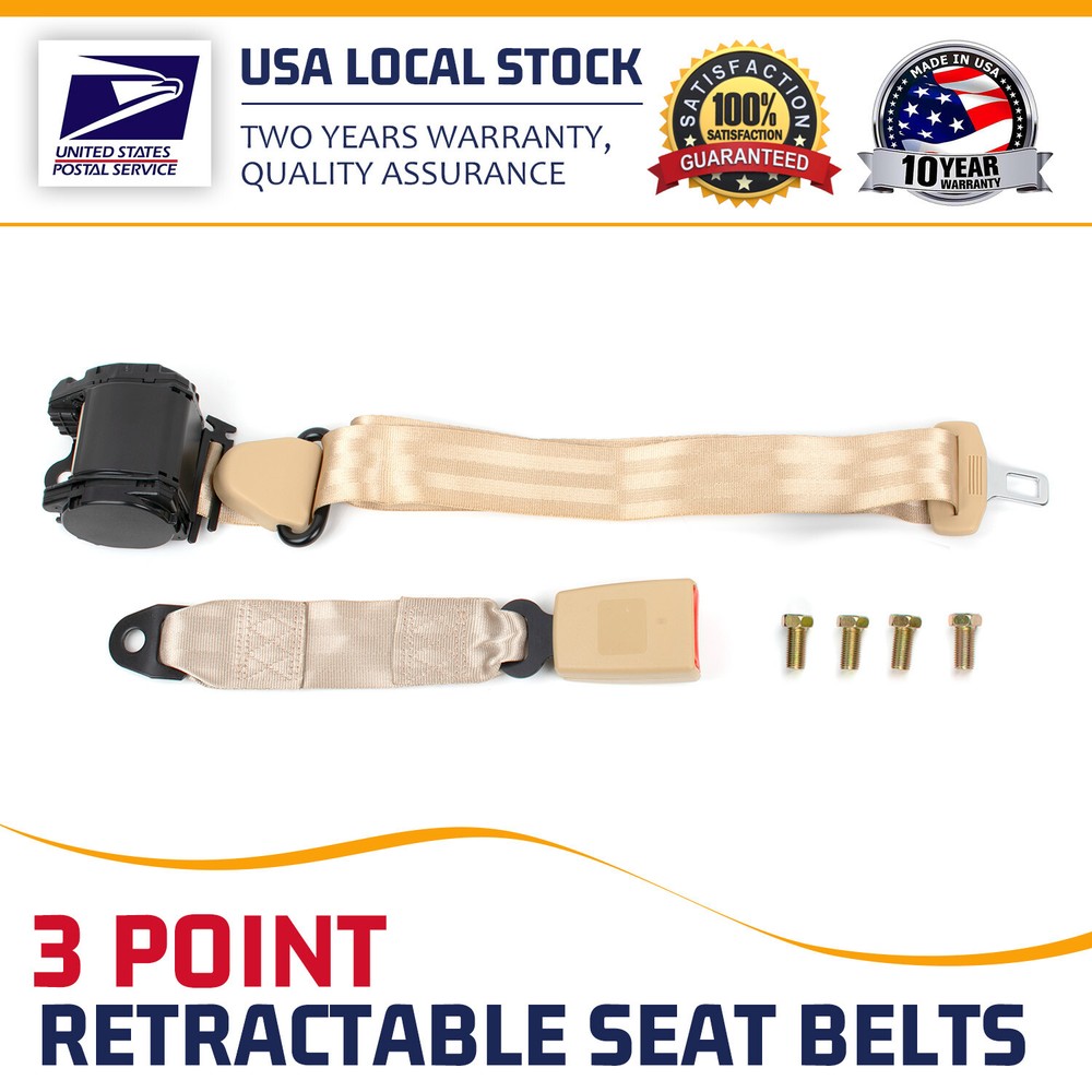 1 Retractable 3-Point Adjustable Safety Seat Belt for Cars in Beige