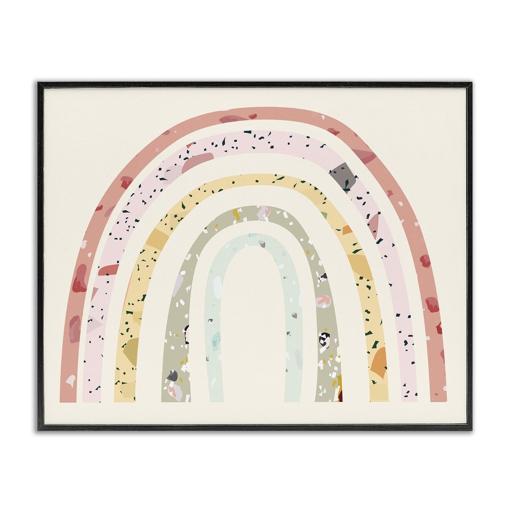 Children's Abstract Pattern Striped Rainbow Over Beige Black Framed Wall Art,...