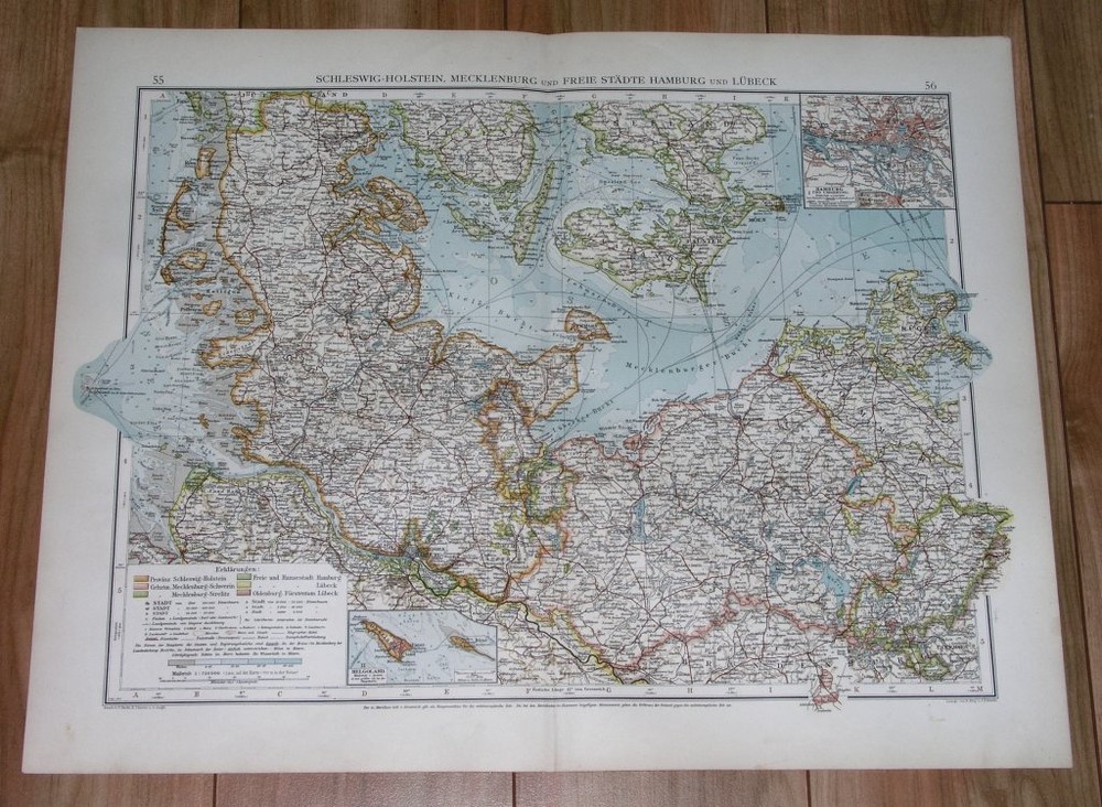 1907 Antique Map Of Schleswig-Holstein Mecklenburg Hamburg Germany Denmark