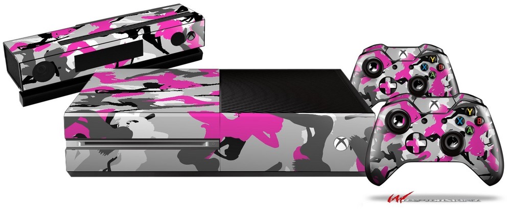 Sexy Girl Silhouette Camo Hot Pink Skin Set fits XBOX One Console Controllers