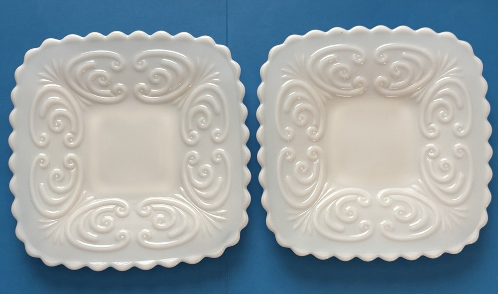 Vintage White Milk Glass Square Sandwich Salad Plates Set Of 2