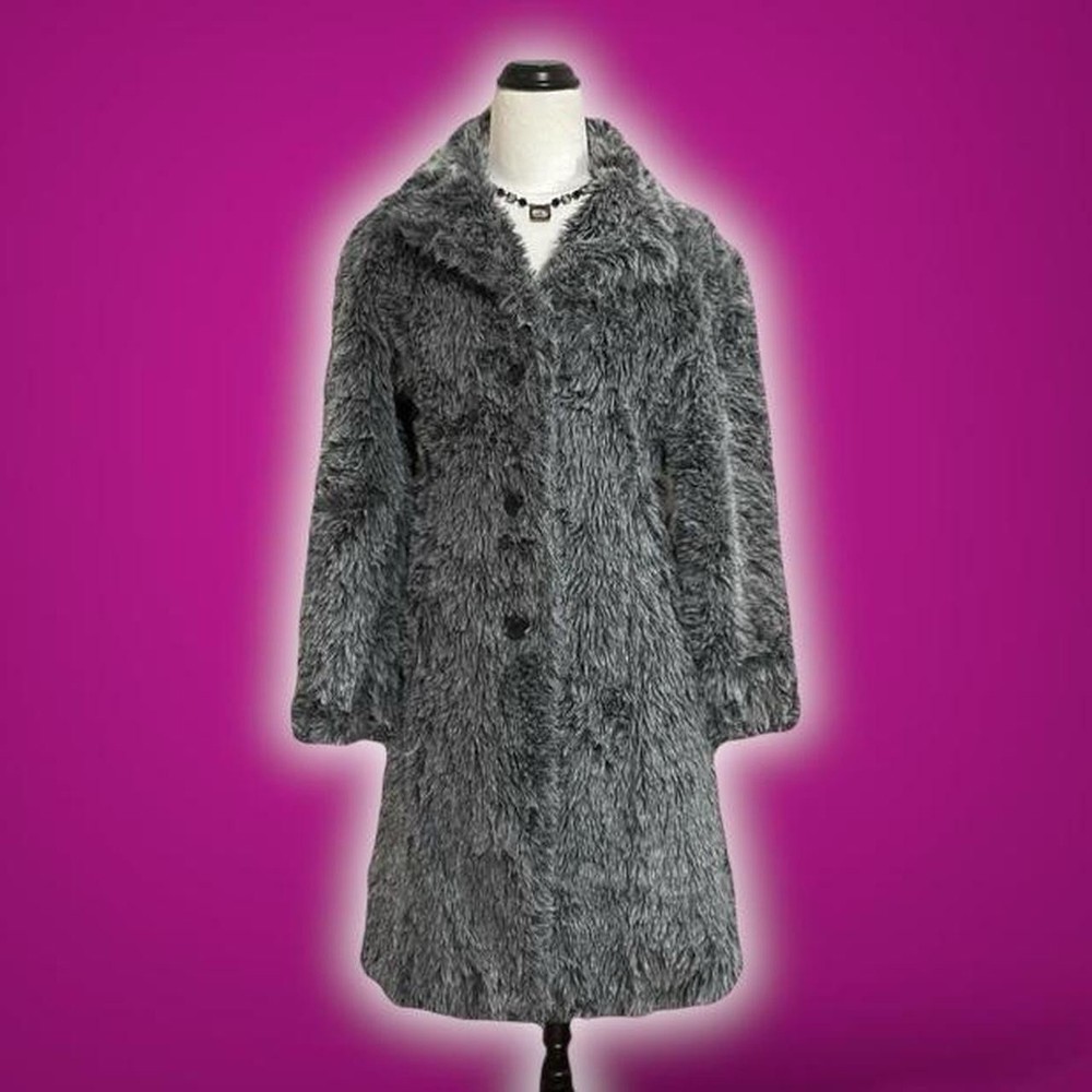 Black Grey Faux Fur Gyaru Fashion Coat
