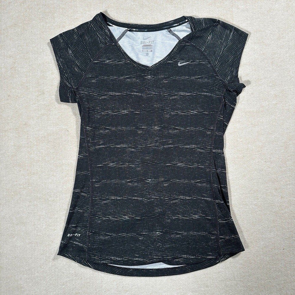 Womens Nike Dri-FIT Miler Running Shirt Black White Performance Small 717420