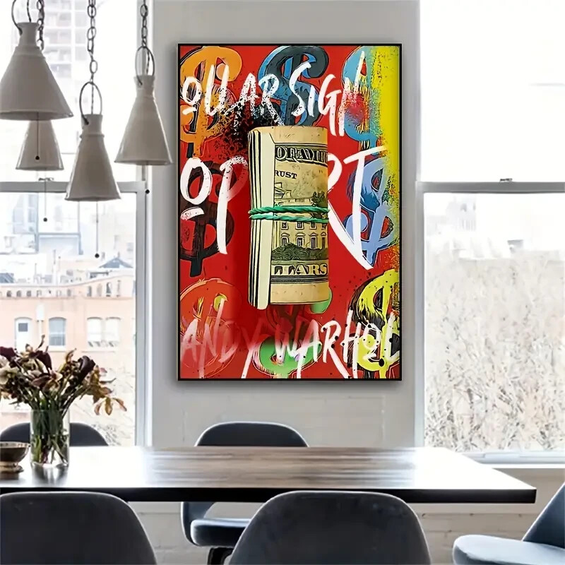 1pc Abstract Graffiti Money Art Canvas Print - Art Deco Modern Contemporary Pop-image