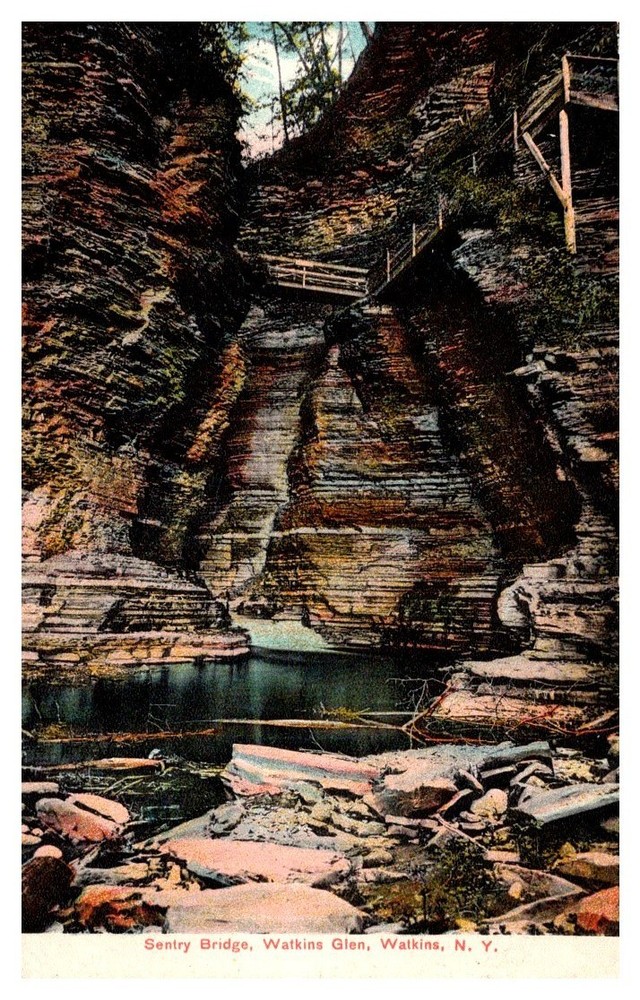 c1910 Sentry Bridge Formation Watkins Glen New York Vintage Postcard