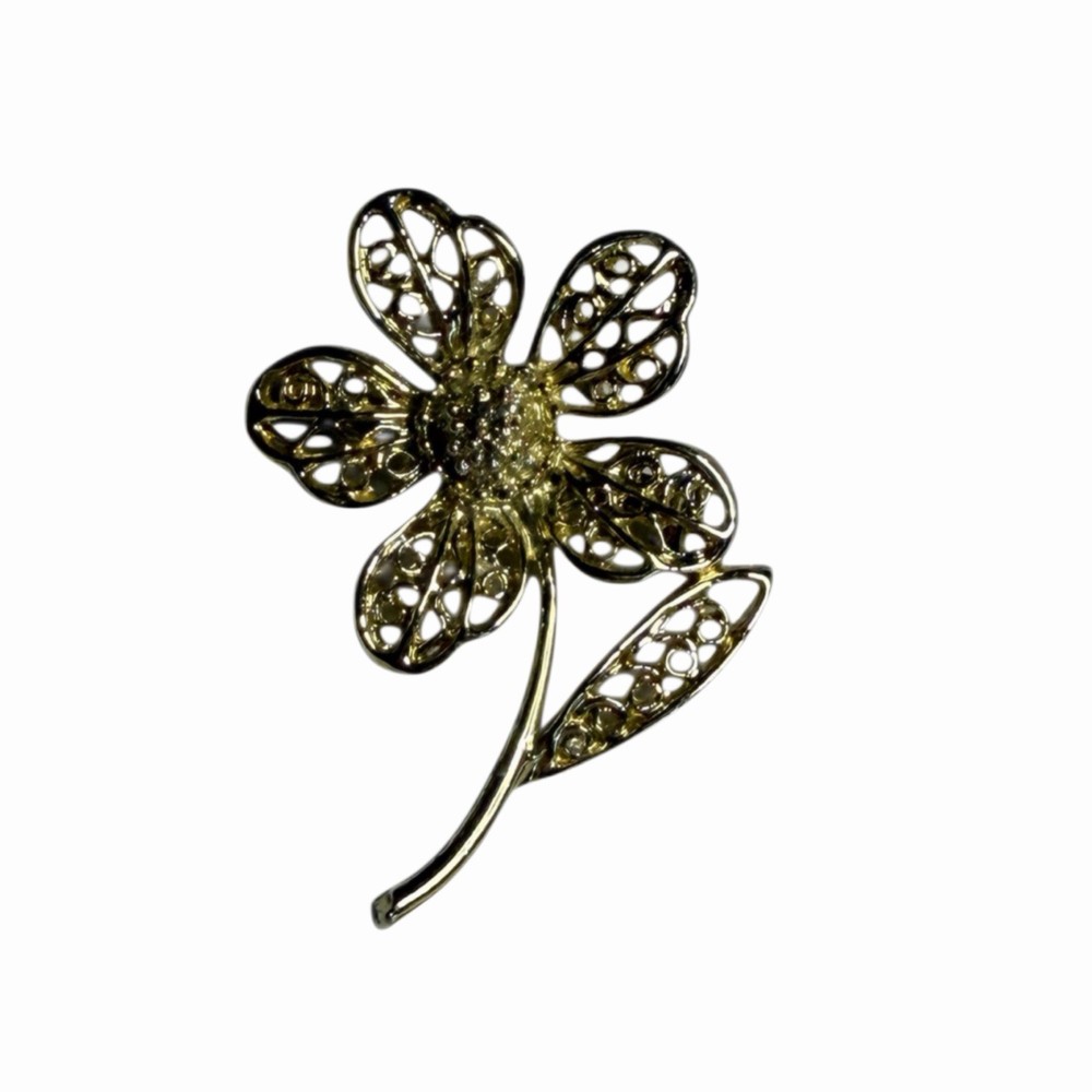 Vintage Gold Tone Filigree Flower Brooch Pin Floral Costume Jewelry