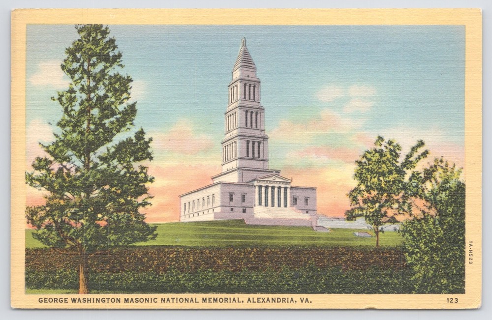 Alexandria VA~George Washington Masonic National Memorial~Vintage Linen Postcard