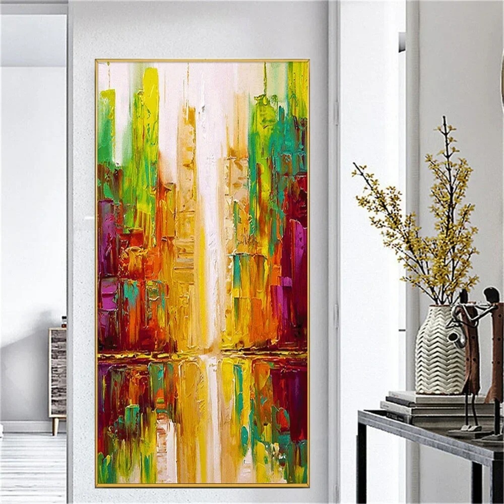 Hand-Painted Oil Paintings Modern City Architecture Landscape Orange Thick Oil
