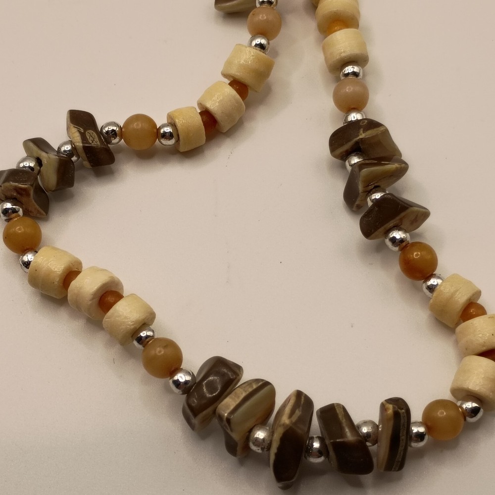 Vintage Boho Beaded Choker Necklace Earth Tones 16