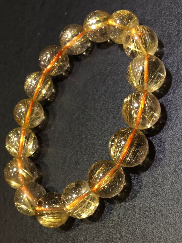AA+Natural gold Hair Rutilated Quartz Crystal Round Beads Bracelet Healing 13mm