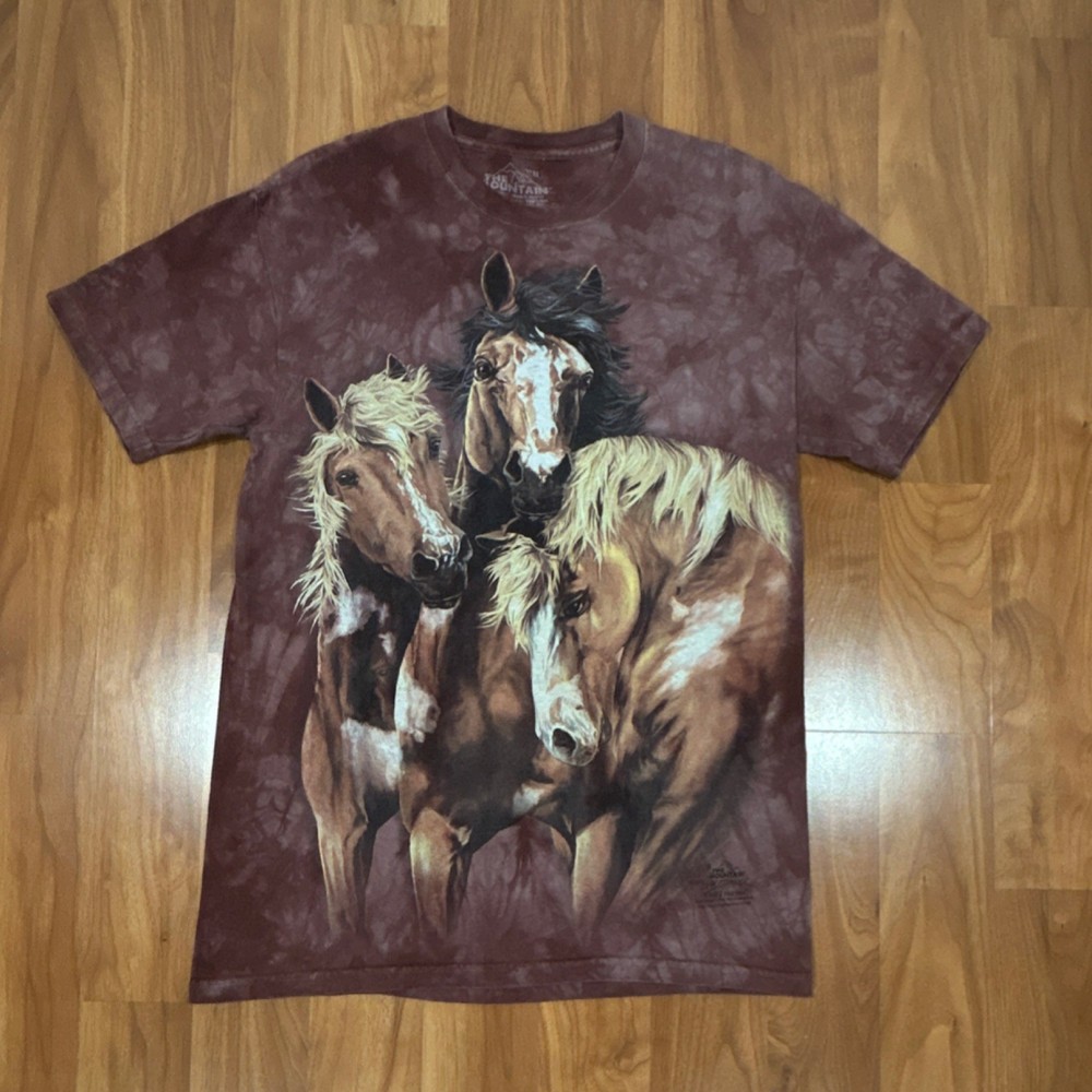 The Mountain Men's Brown Cotton Short Sleeve Horse Graphic Tie-Dye T-Shirt M