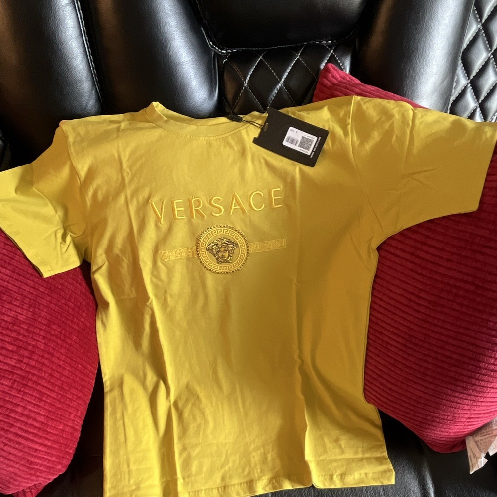 Versace Medusa Logo Yellow Graphic Print Cotton Crew Neck T-Shirt Men’s L