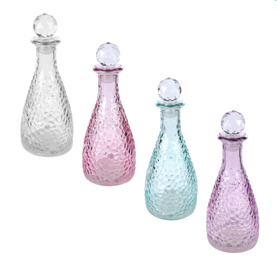 Decorative Hammered Glass Bottles with Stoppers  Color To Choose