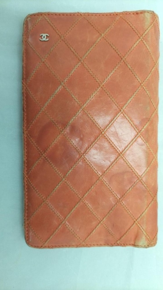 Chanel Orange Leather Wallet with Logo CC Monogram