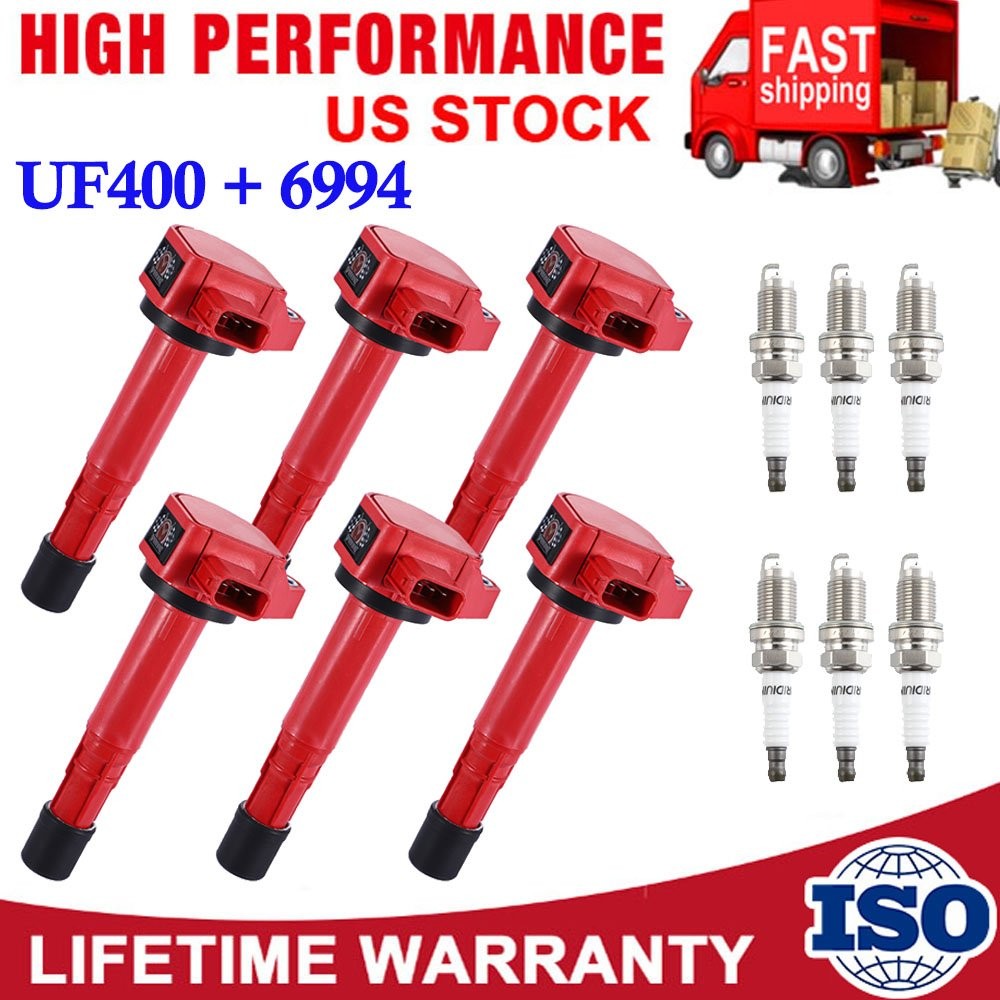 6Pcs UF400 Ignition Coil & 6994 Spark Plug Set For 2003-2008 Honda Pilot 3.5L V6