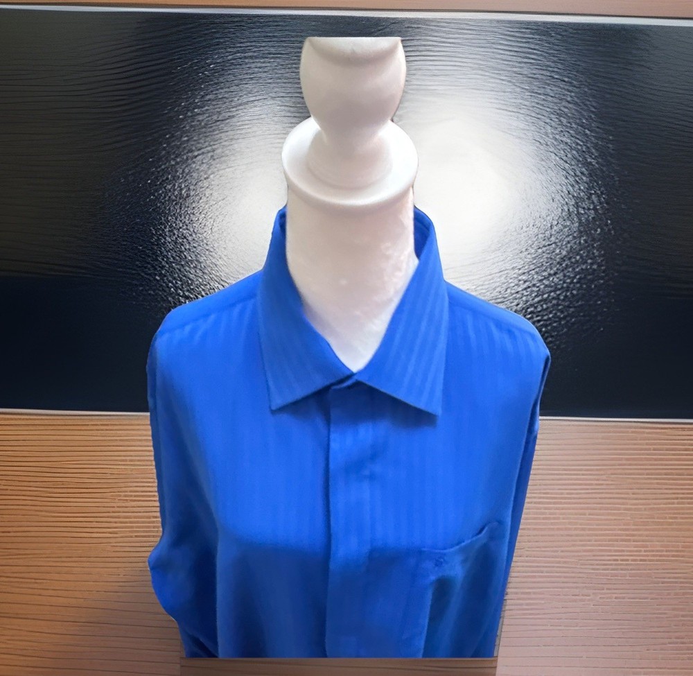 Stacy Adams Blue Polyester Men's Button-Up Shirt Long Sleeve Point Collar XL