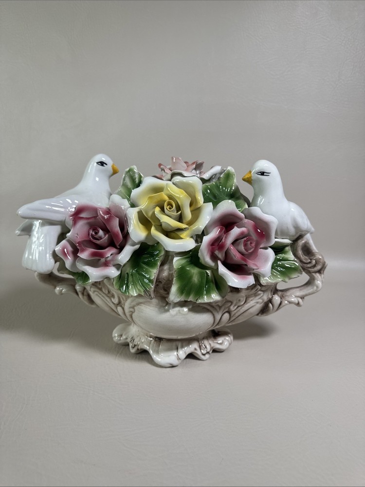 Capodimonte Flower & Dove Large Center Piece Italy