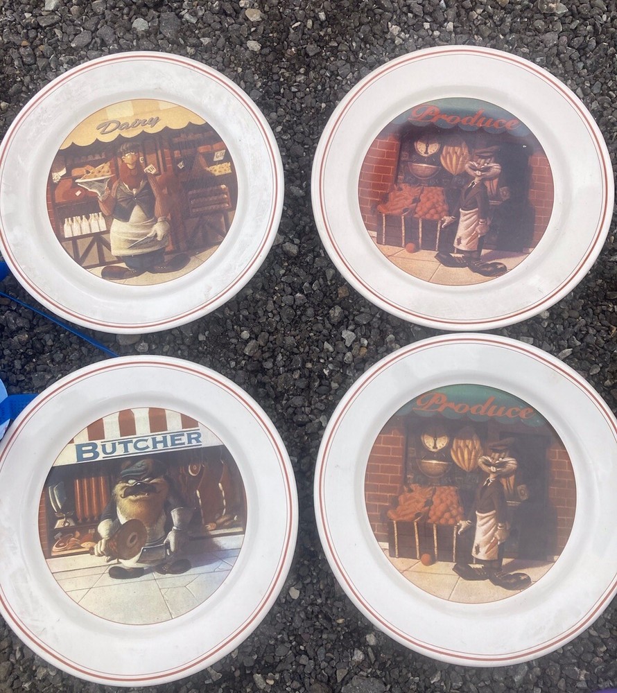 1994 Warner Bros. Looney Tunes Delancey Street Plates 4 Plates Bugs Bunny + Taz