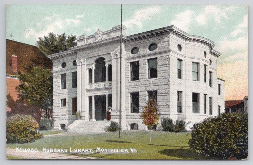 1909 Kellogg-Hubbard Library Montpelier VT Litho-Chrome Postcard Posted