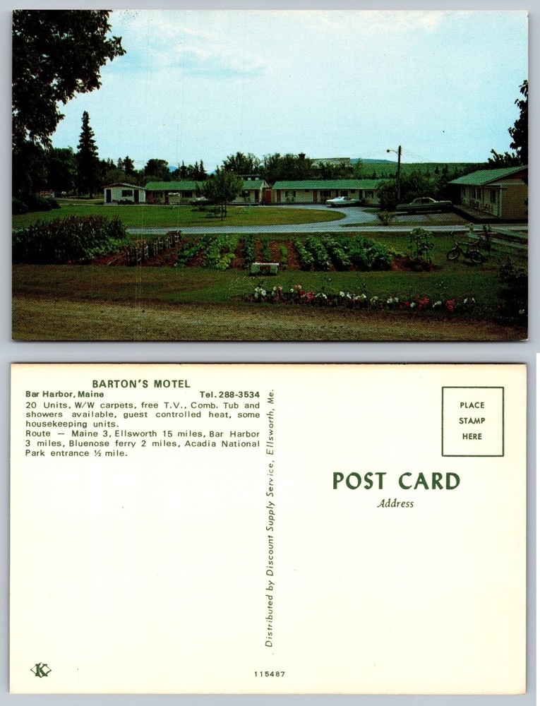Barton's Motel Bar Harbor Maine Vintage Postcard Acadia National Park Area