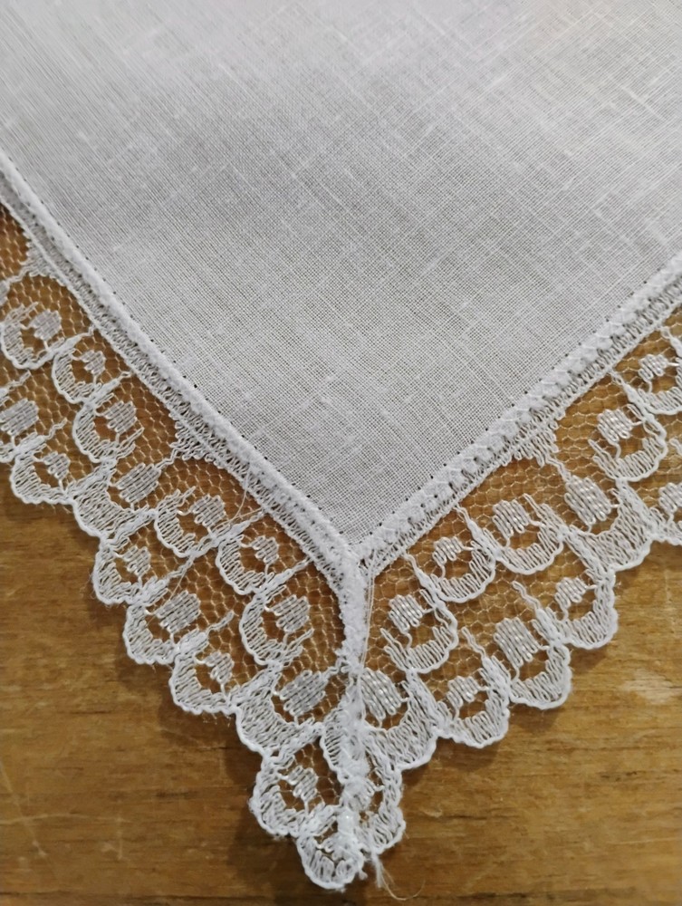 Vgt White Simple Wedding Cotton Lace Hankie Handkerchief