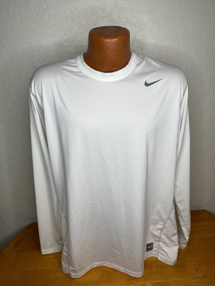 Men's Nike Pro Combat Fitted L/S Athletic T-Shirt Extra Large XL White - Poly