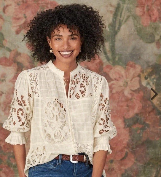 NEW Sundance Catalog Women’s WHITE GARBO LACE TOP Embroidered Blouse Shirt PXXS