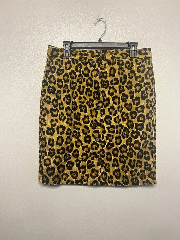 Lauren Ralph Lauren Linen Pencil Skirt Button Up Leopard Safari Pockets Size 12