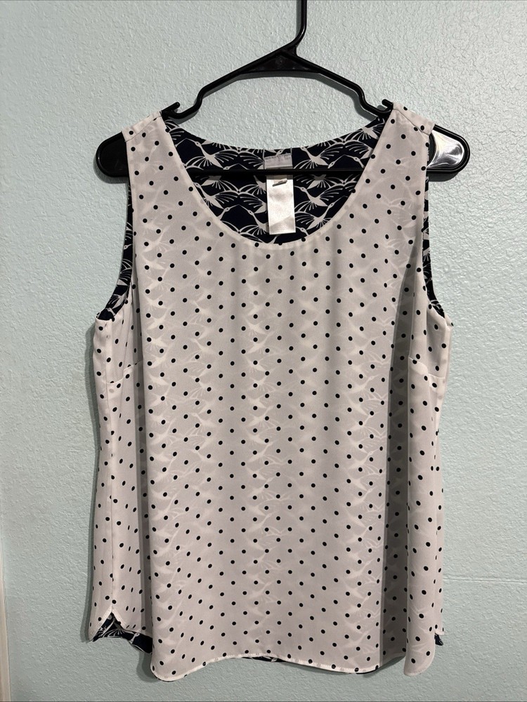 Chico's Women Reversible Tank Top 2 in 1 Top. Sz 1/M Birds & Polka Dots