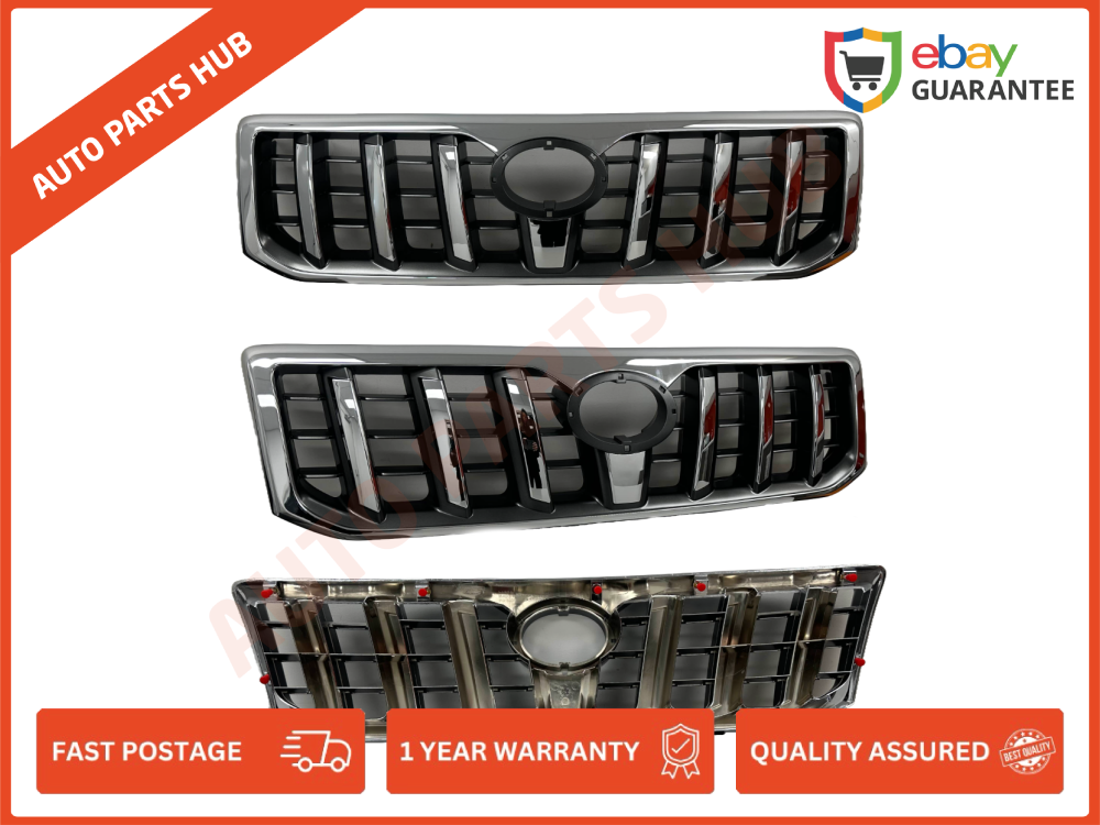 Chrome/Black Front Grille Compatible with Toyota Prado J120 (2003-2009)