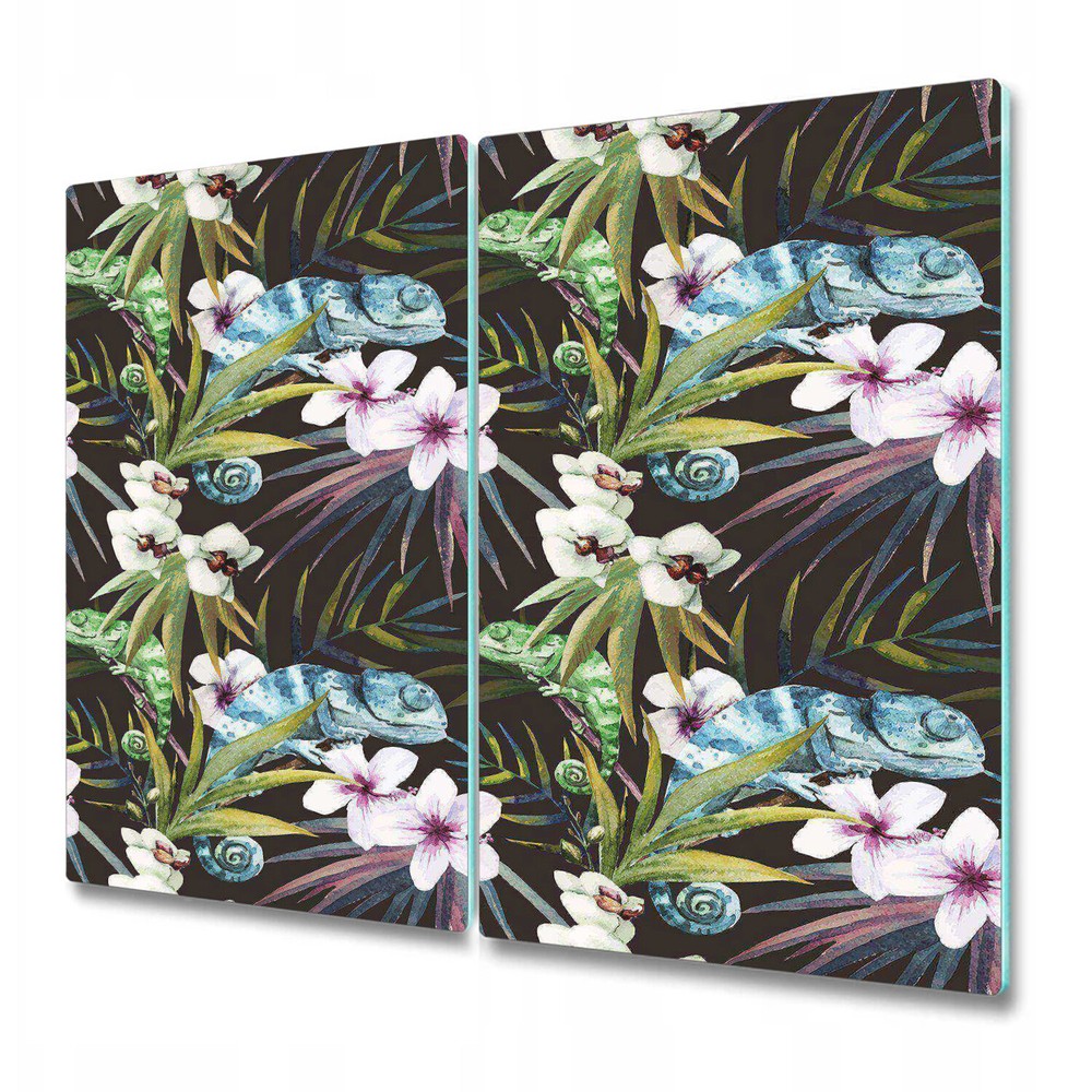 Glass Cutting Board Exotic Chameleon Jungle Tropical Exotic Leaves 2x30x52
