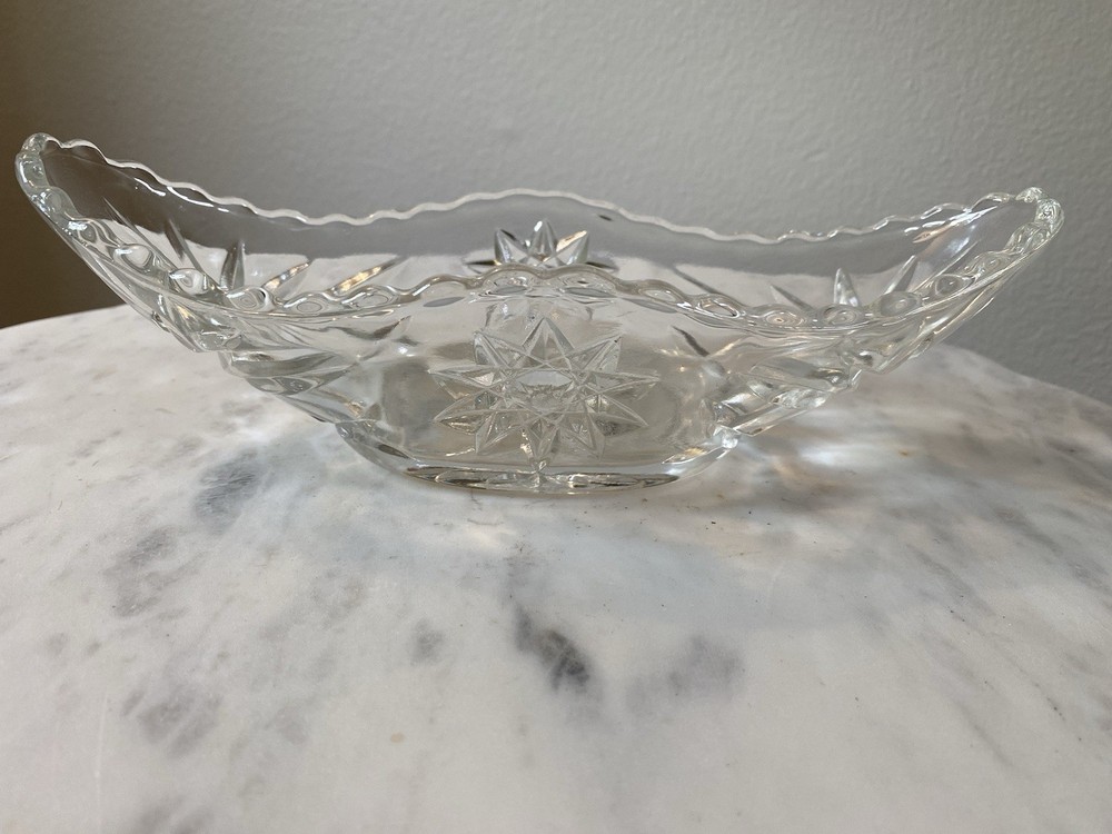Vintage Star of David Anchor Hocking Cut Crystal Oblong Serving Dish 9 3/8”