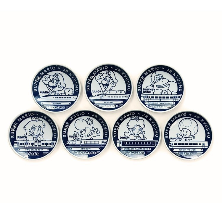 Super Mario x JR Kyushu Hasami Ware Mamezara Plate Set of 7 Japan Limited NEW