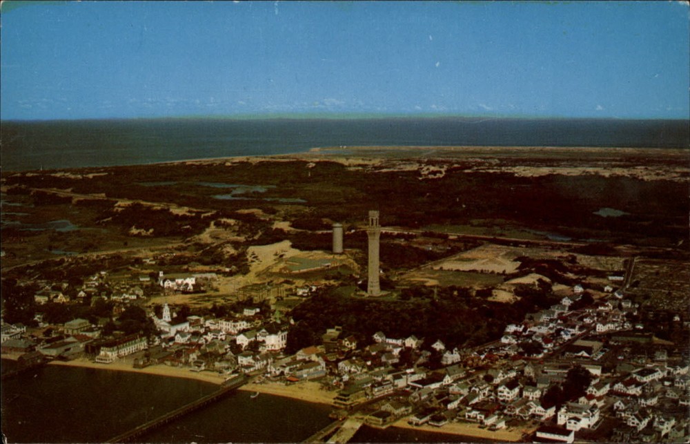 Massachusetts Cape Cod Provincetown aerial view ~ 1950-60s vintage postcard