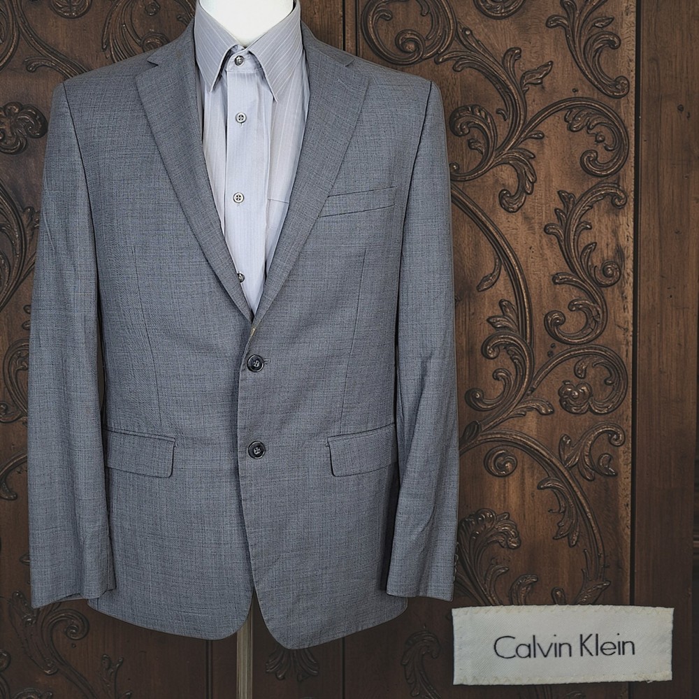 Calvin Klein Suit Jacket Blazer Mens 38R Gray Double Vented