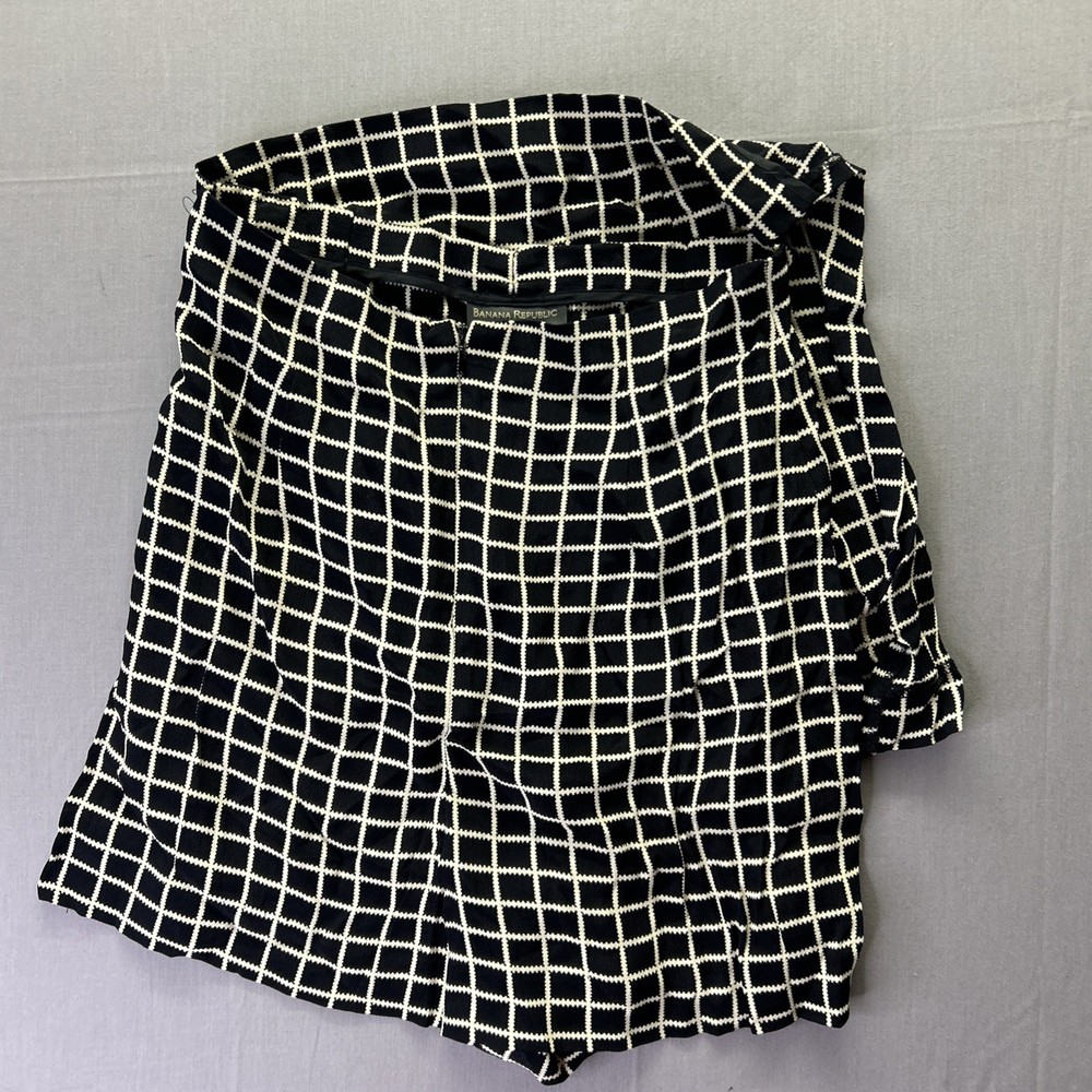 Banana Republic Black White Grid Mini Skirt Womens 2 Pleated Preppy