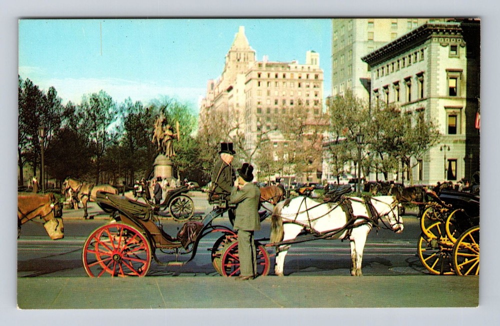 New York City-NY, Horsedrawn Carriages On 59th Street, Vintagecard