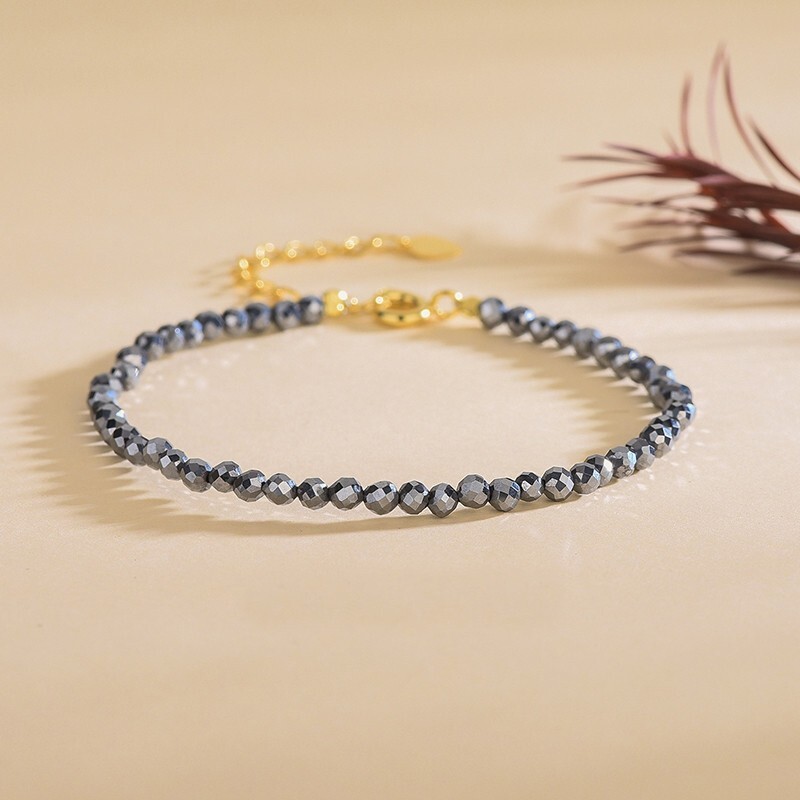 Natural Hematite Stone Bracelet Gray Crystal Gemstone Braided Bracelet Healing