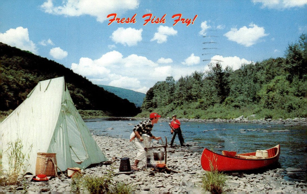1963 Dexter Press West Nyack NY MCM Smith Center KS Camping Fishing Postcard