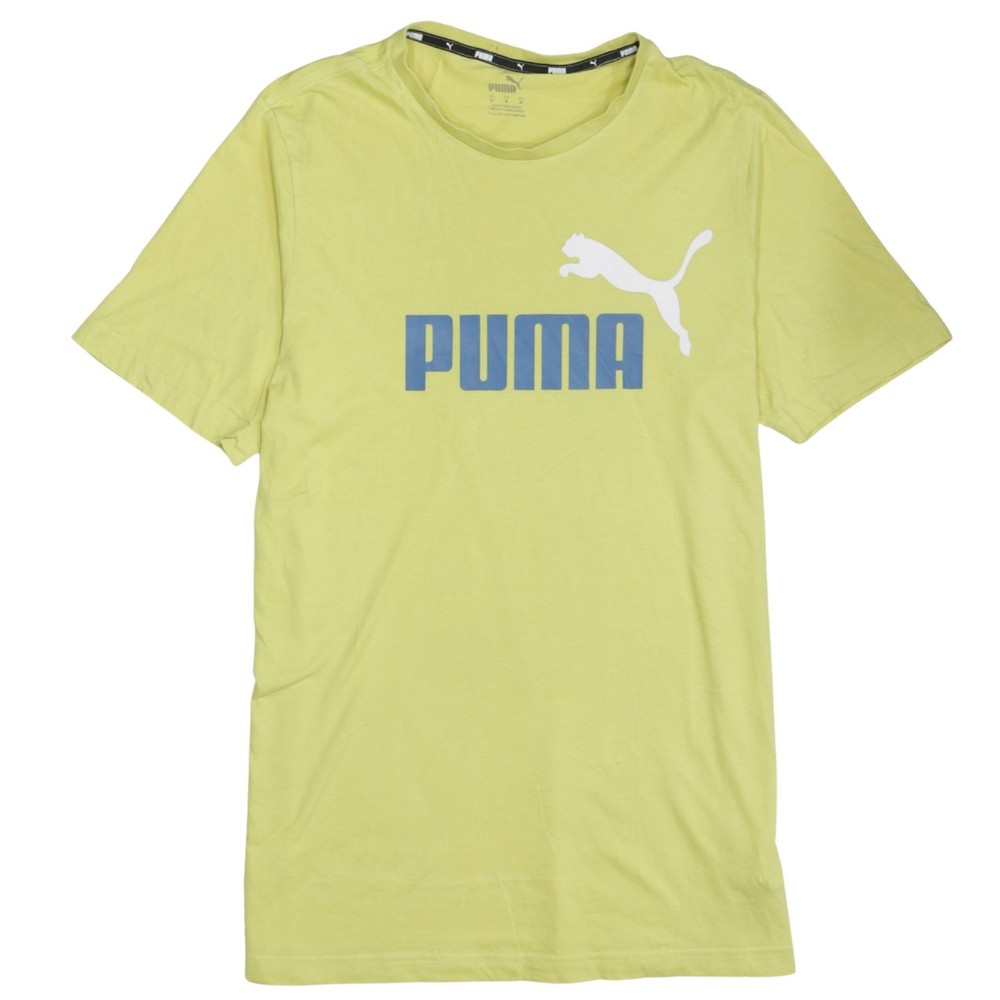 Puma Mens T Shirt Yellow Cotton Short Sleeve Graphic Logo Sports Jersey M