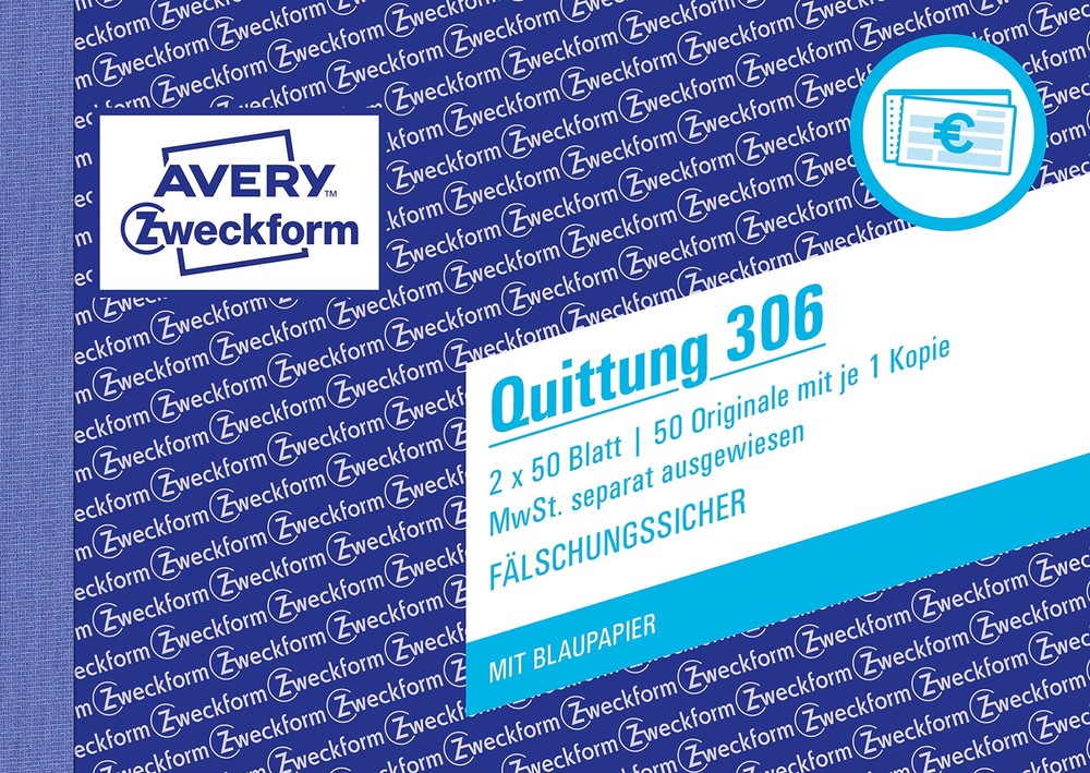 Avery Zweckform 306 A6 Landscape VAT Receipt 1 Sheet