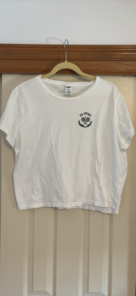 Pink By VS White Cropped Tee Size XXL Womens