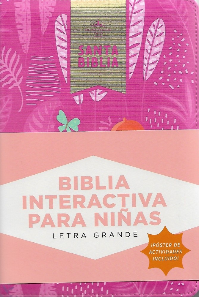 Biblia para Niñas Letra Grande Interactiva con Cierre RV1960, Simil Piel Rosa
