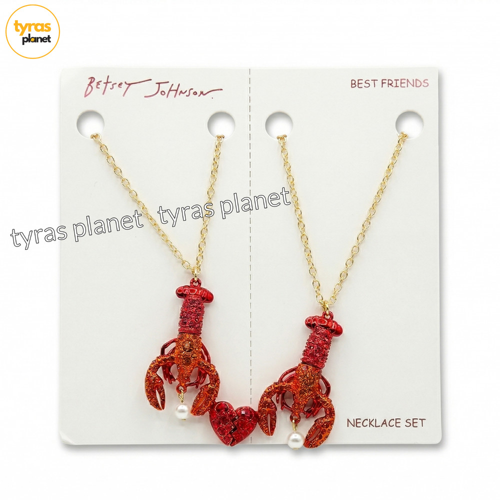 Betsey Johnson Mermaid Jewels Lobster Friendship Necklace Set Red Crystal - NEW