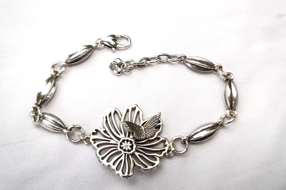 Altered Brighton Enchanted Garden Silver Butterfly Charm Beaded Bracelet