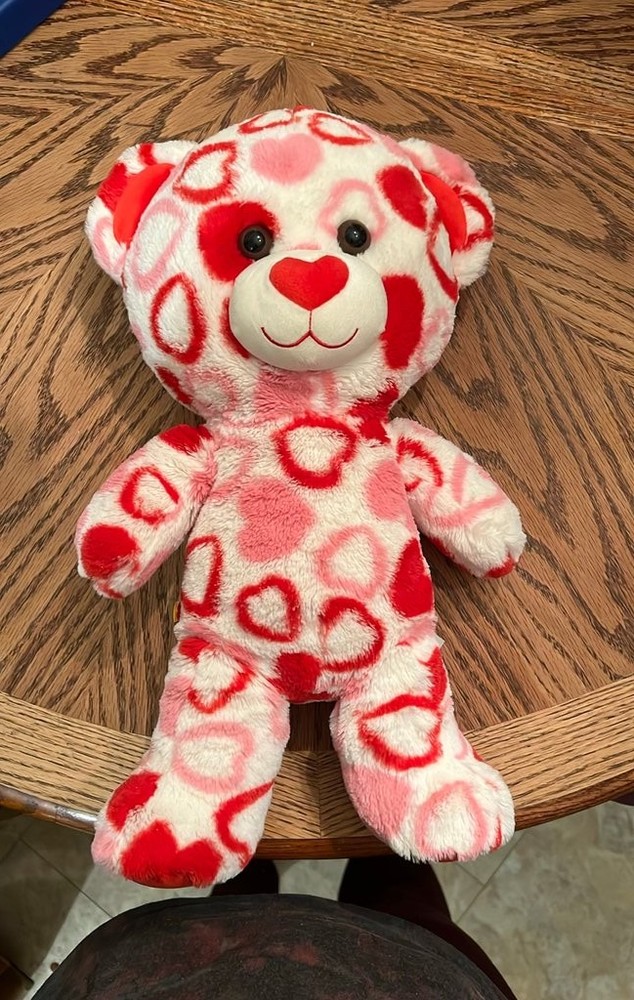 Build a Bear Valentine's Day White Bear Pink Red Hearts Plush Stuffed 16