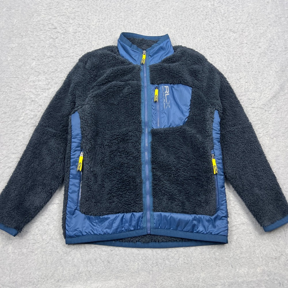 RLX Ralph Lauren Jacket Men's Small Blue Zip High-Pile Fleece Hybrid Technical