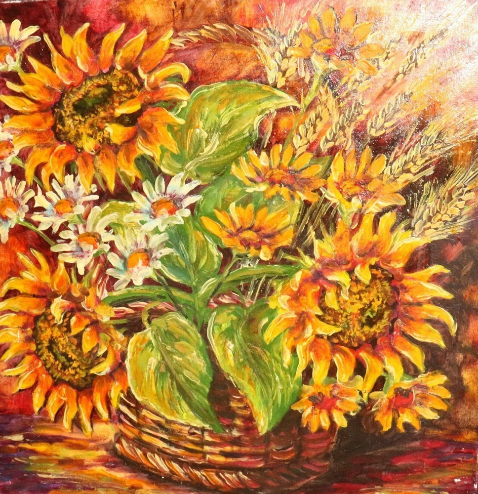 Contemporary fauvist oil painting flower still life