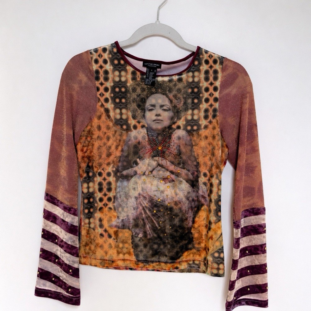 Jane Doe Vintage Beaded Long Sleeve Top Women Multi-Color, Size S
